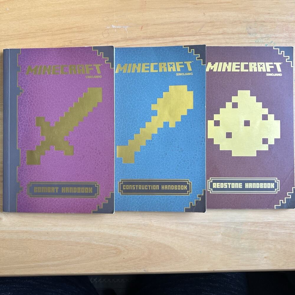 Set of 3 Minecraft Mojang Combat Construction Redstone Handbooks Collection PB